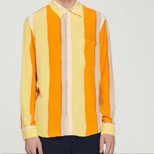 Sandro Men's Vertical Stripe Button-Down in Yellow & Orange